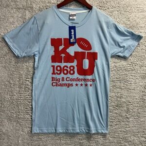 Charlie Hustle KU Jayhawks T-shirt Men SM Baby Blue Soft Vintage 1968 Champs NWT